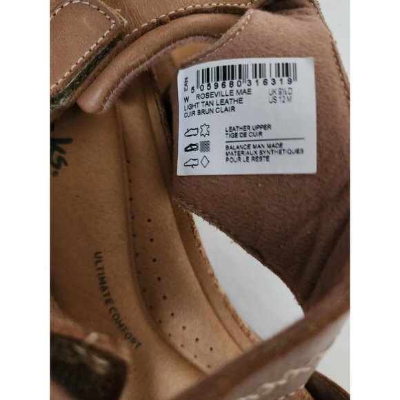 Clarks Women's Roseville Mae Light Tan Leather Flat Sandals Size 12M - Picture 10 of 11